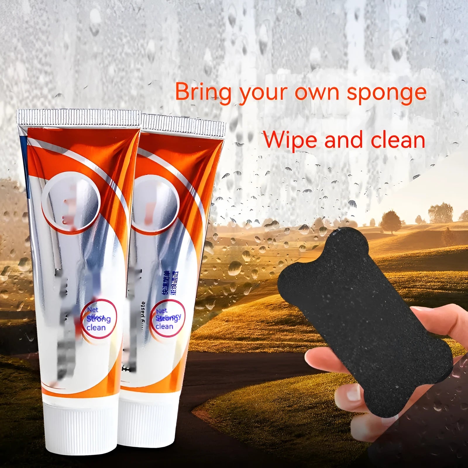 65ml white car windscreen descaling agent with sponge applicator for removing oil stains from glass