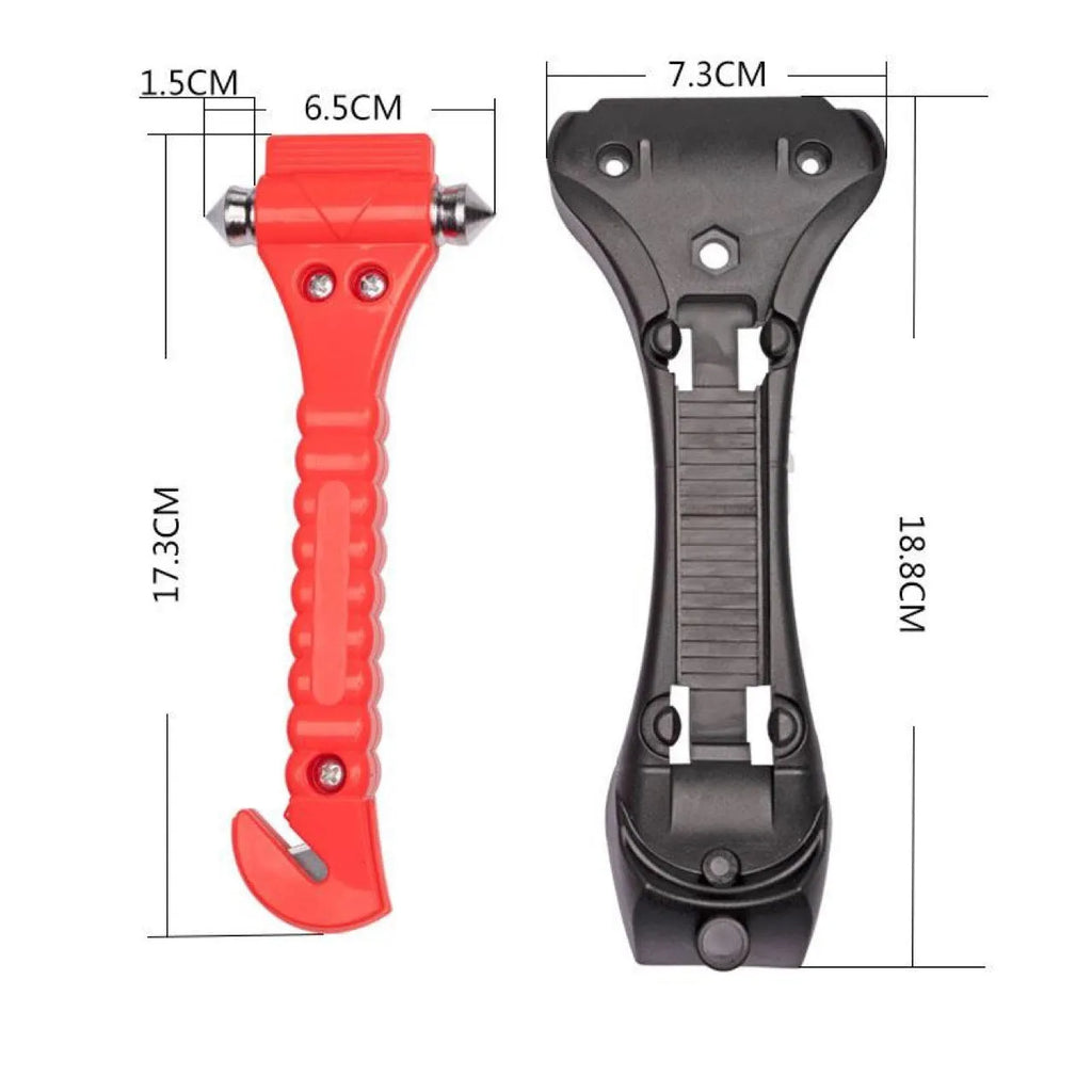Red car life hammer with solid ABS plastic body and carbon steel window-breaking tip