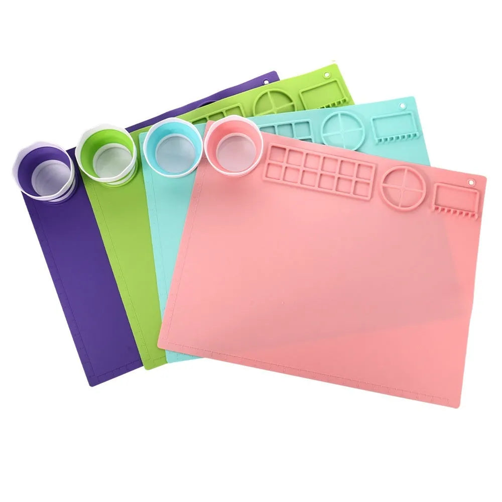 Silicone double bowl painting mat for watercolour art in various colours