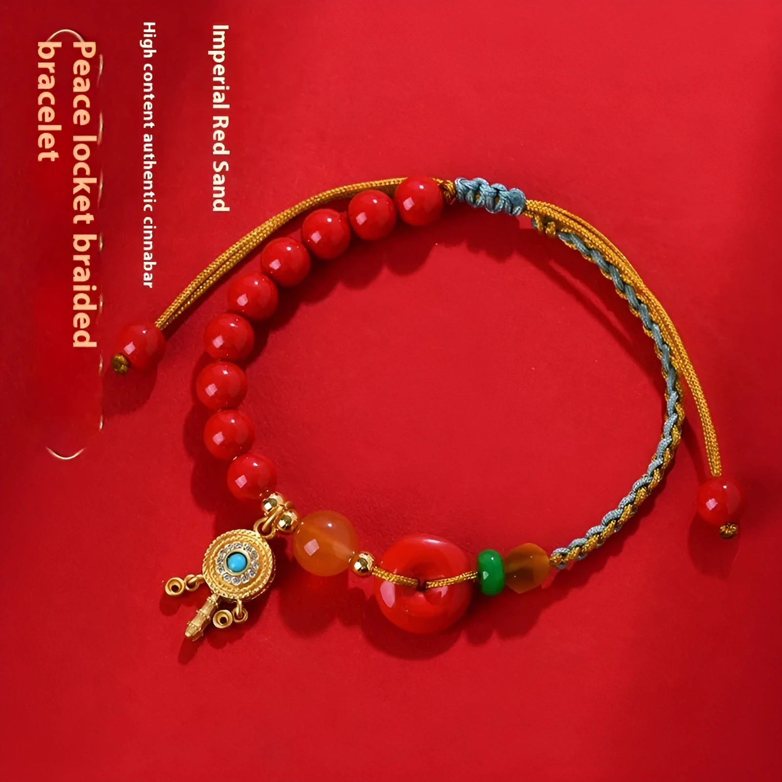 Emperor red sand cinnabar bracelet with hand-woven peace buckle design