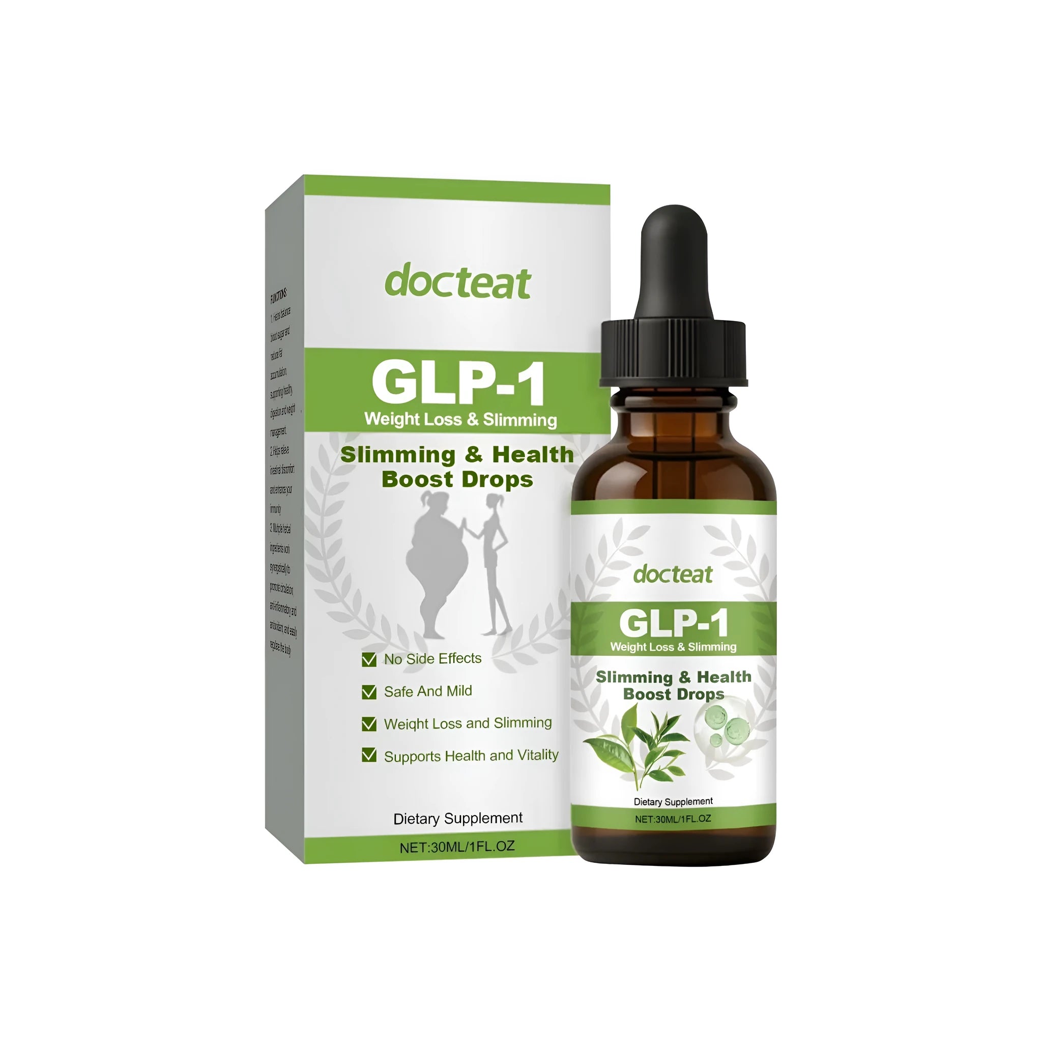 30ml bottle of moringa and green tea health drops with dropper