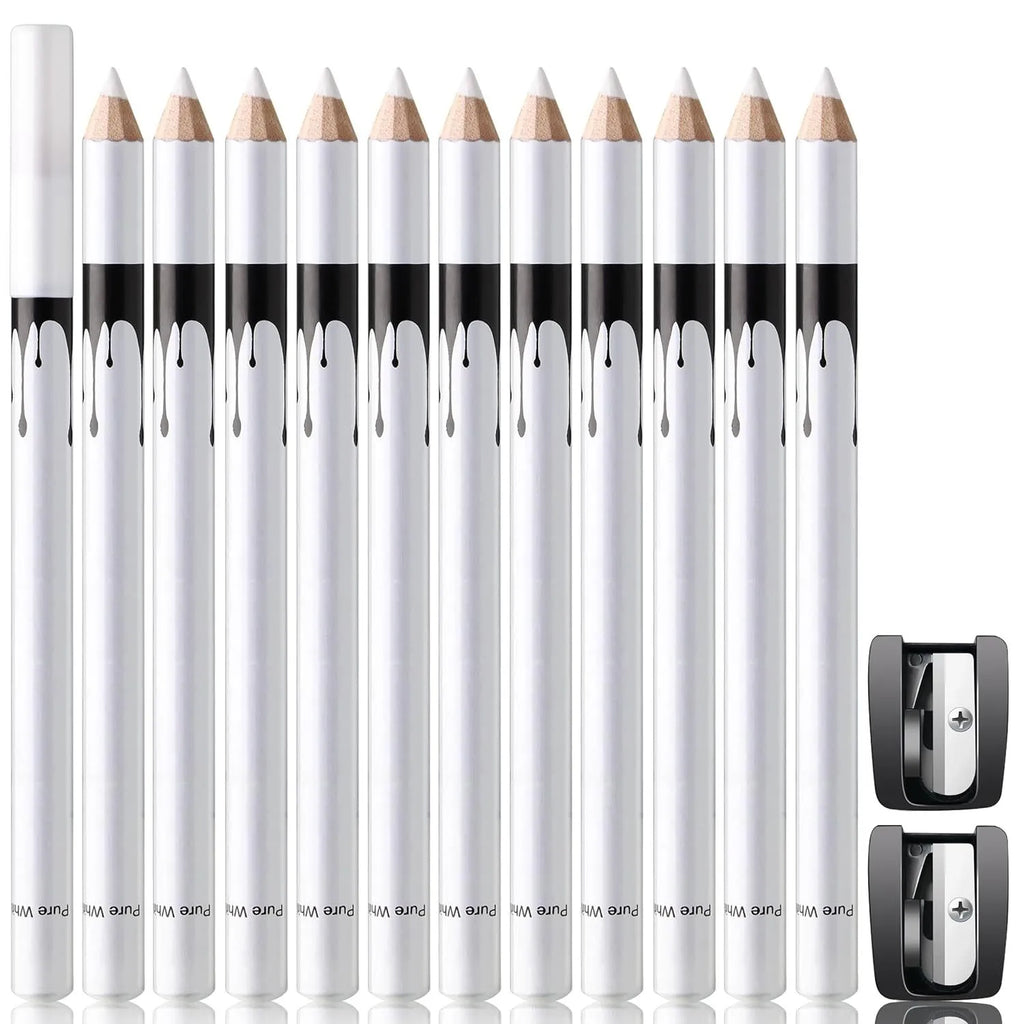 12 white and black waterproof eyeliner pencils with sharpener for multipurpose makeup application