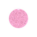 Round blue silicone pet licking mat with textured surface and a white suction cup base on the underside.