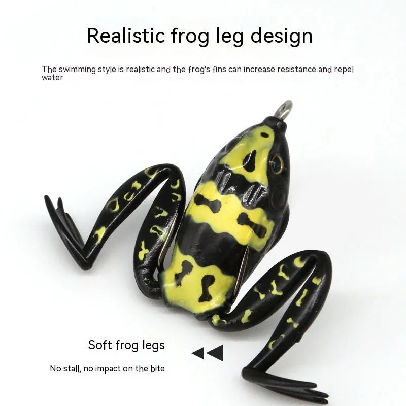 Bionic thunder frog snake head fishing bait with double hooks in grass green and black yellow dots colour