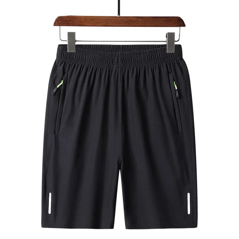 Men's polyester beach casual sports shorts in solid colour with zip pocket and micro-elastic fit, available in multiple Asian sizes