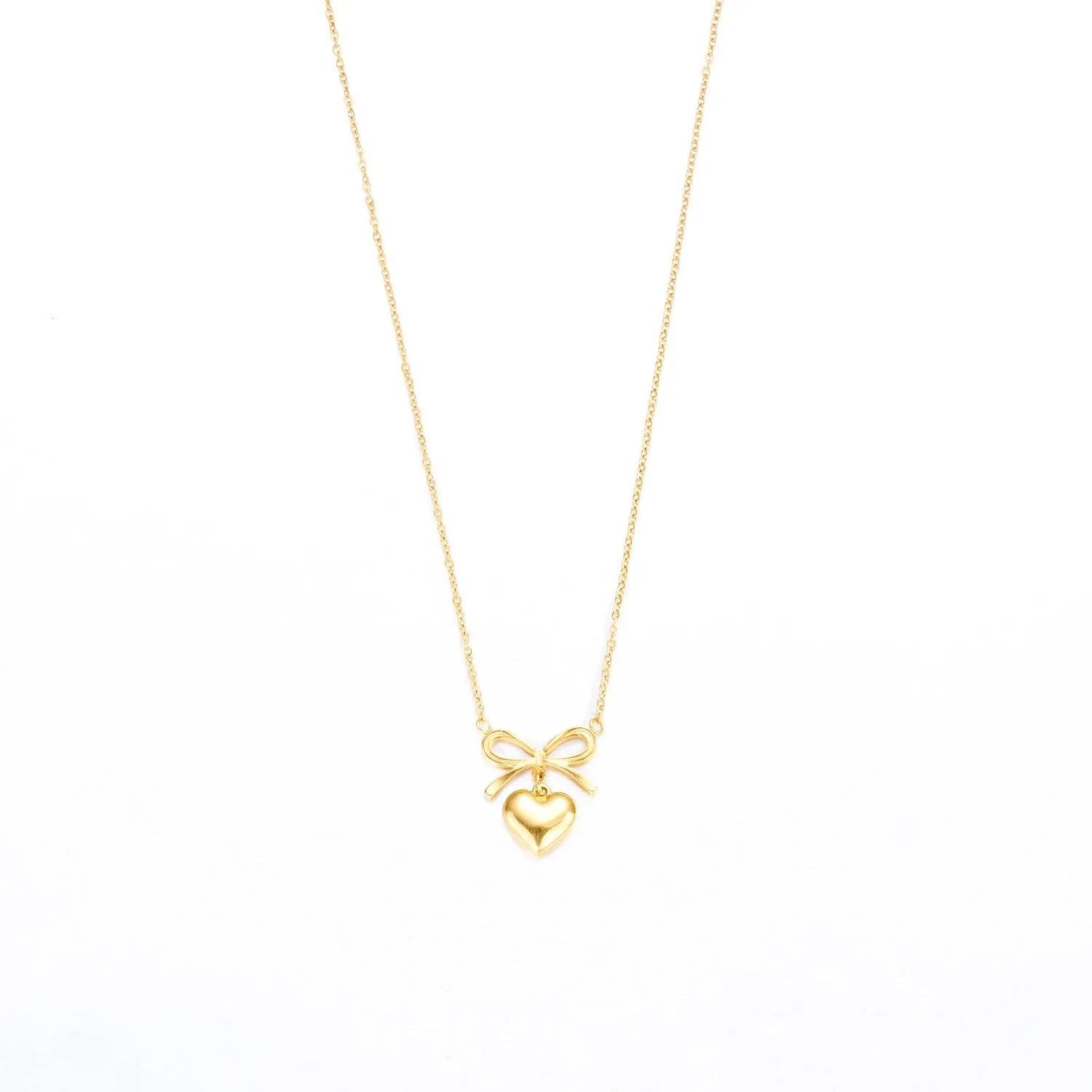Stainless steel love heart bowknot charm choker necklace for women, adjustable 41–50cm perimeter, waterproof finish