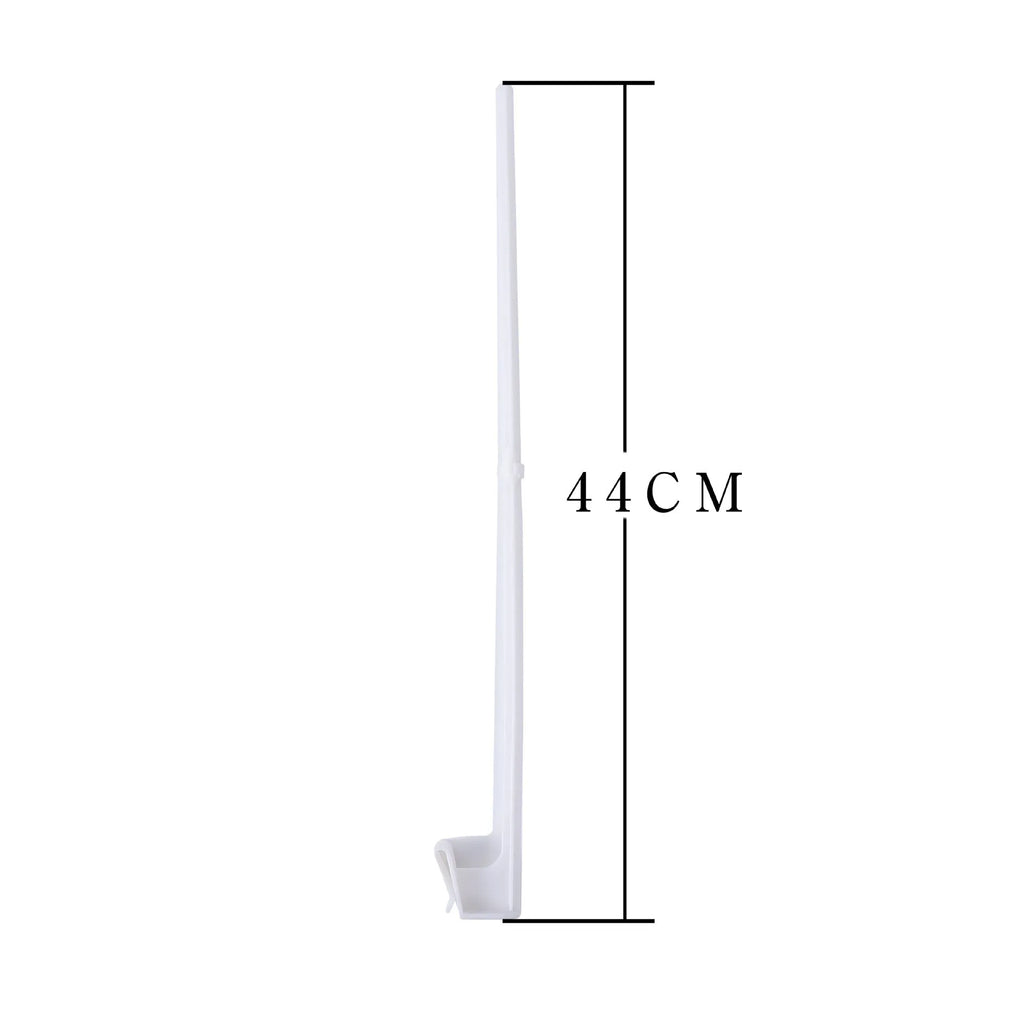 Ten white plastic car window flag pole clip mounts laid out on a surface.