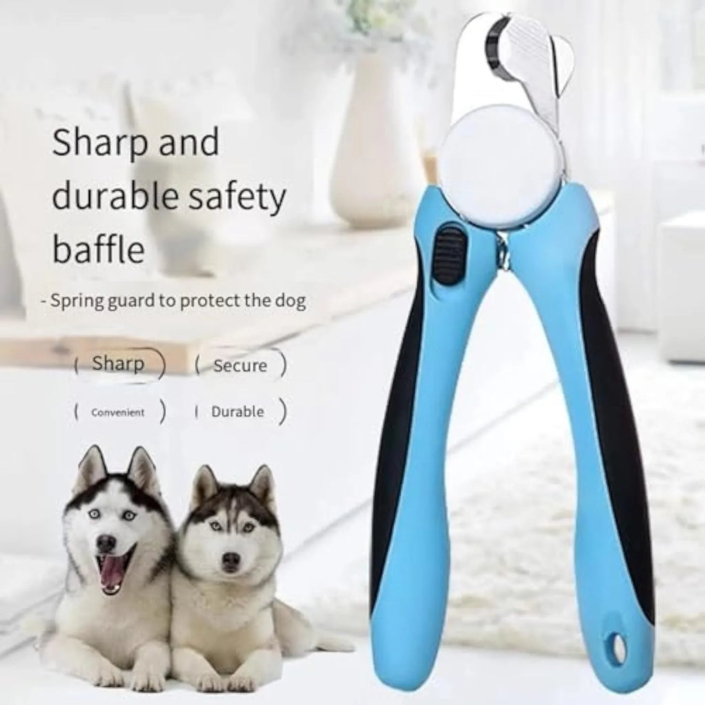 Blue heavy duty dog nail clippers with a safety guard on the blade, for large breed thick nails.