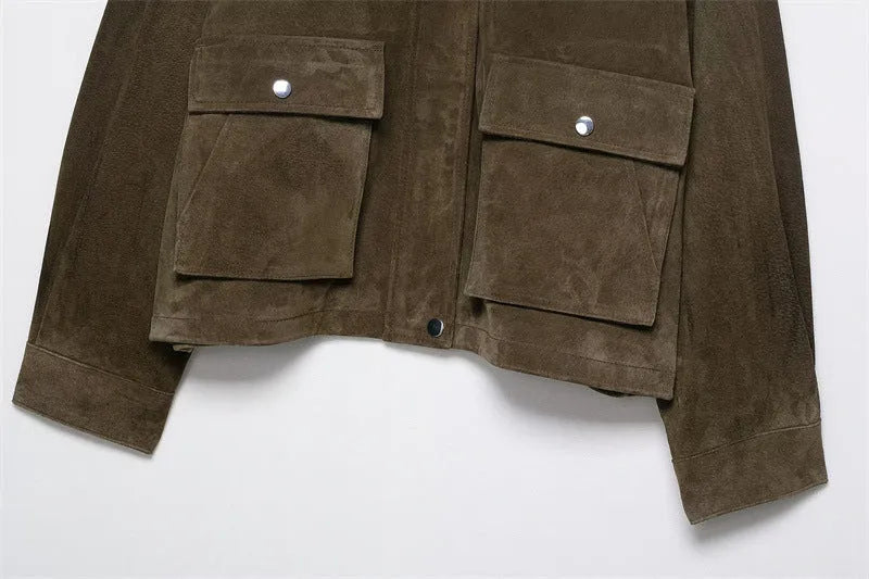 Women's regular fit casual jacket in PU fabric with Japanese Korean style