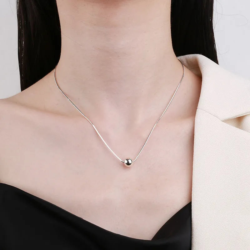 925 silver clavicle chain necklace with small round YFL376 colour pendant