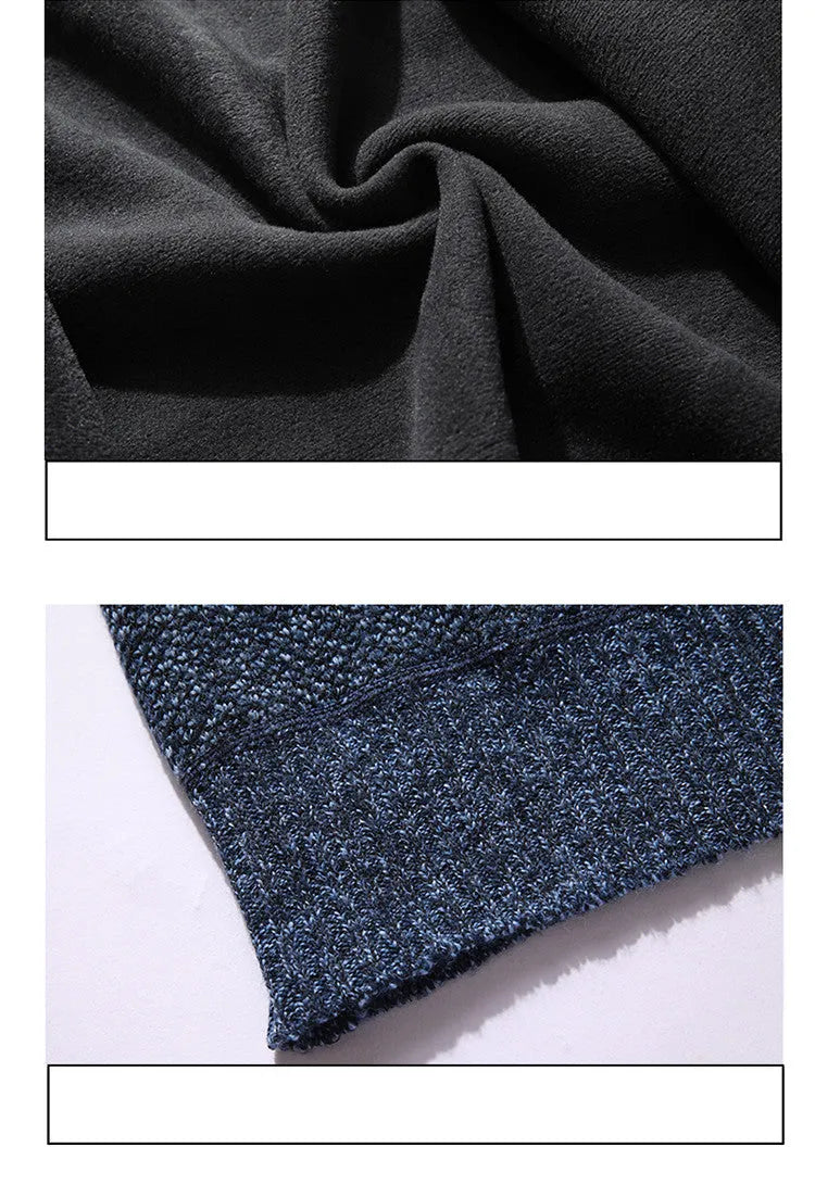Casual men's hooded plus fleece warm sweater cardigan in colour-block design, front view, on a plain background.