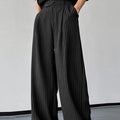 Men's black vertical striped pleated casual trousers made from rabbit hair and bamboo fibre blend