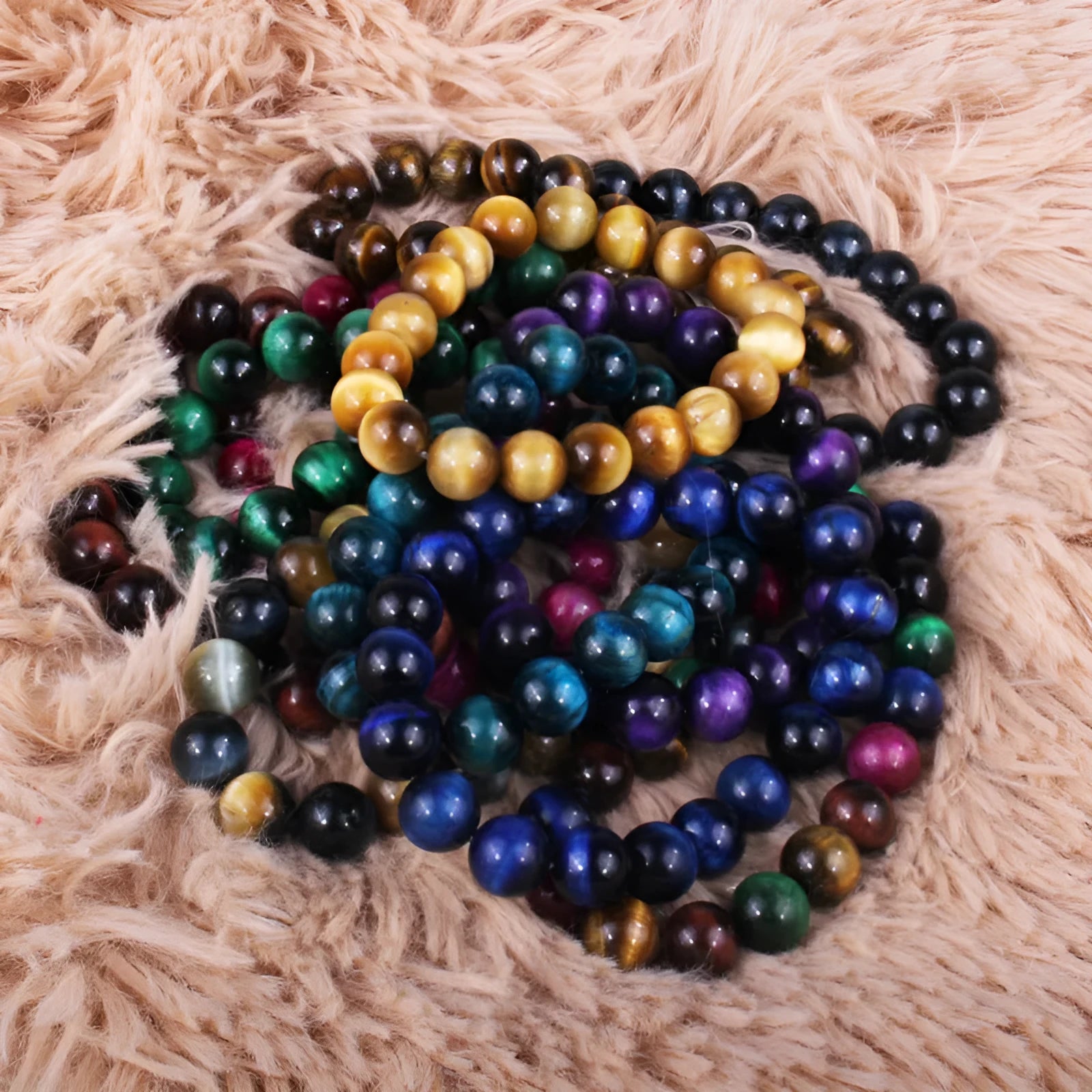 Tigereye stone crystal bracelet with round beads in selected size and colour variation