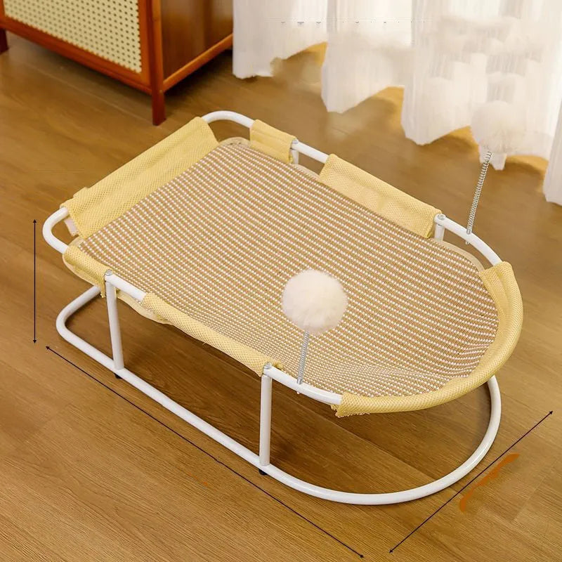 Large fabric cat kennel pet bed with breathable sides, shown in grey colour