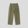 Men's loose-fit apricot cotton linen trousers with a mid-waist and pencil leg opening.