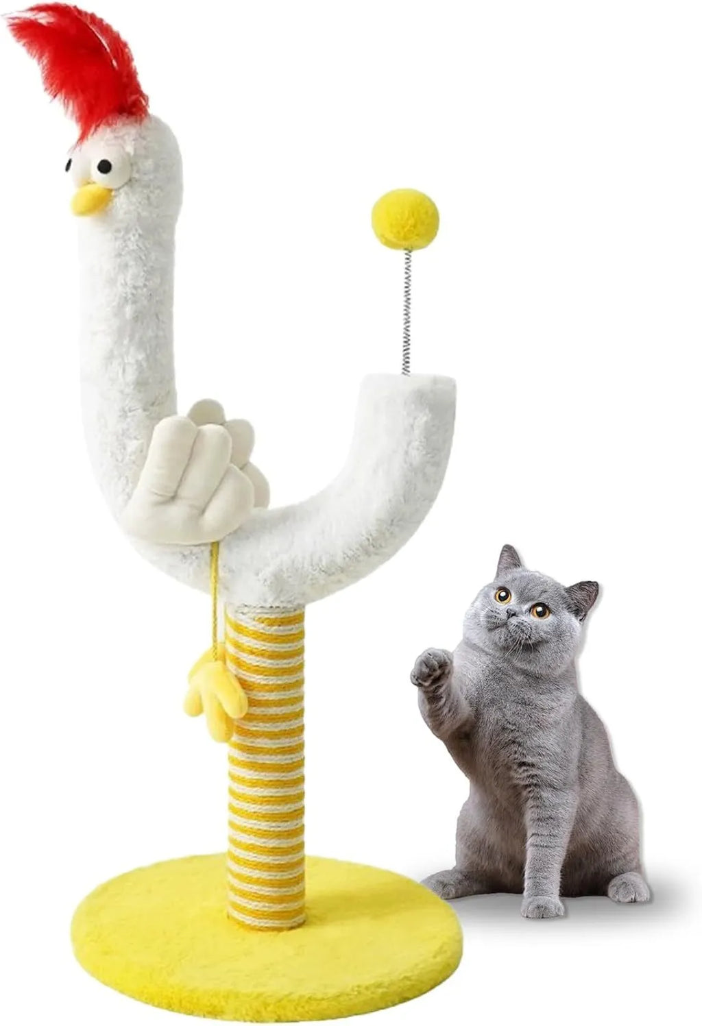 Sisal vertical cat scratching post with U-shaped design and spring ball feature