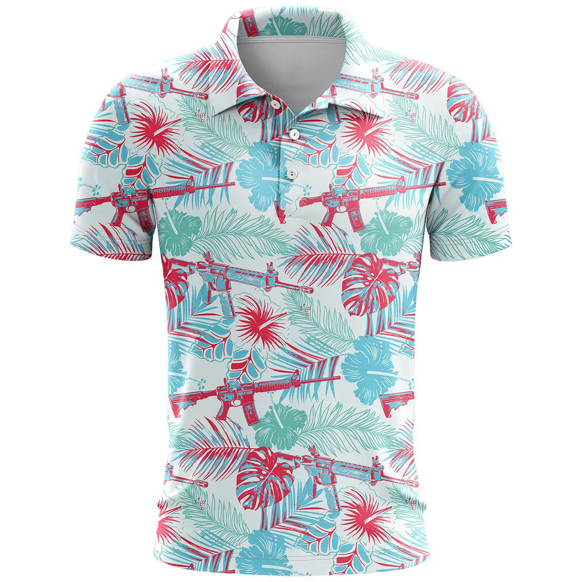 Loose-fit 3D printed short sleeve sports top in bird eye cloth polyester on a hanger.