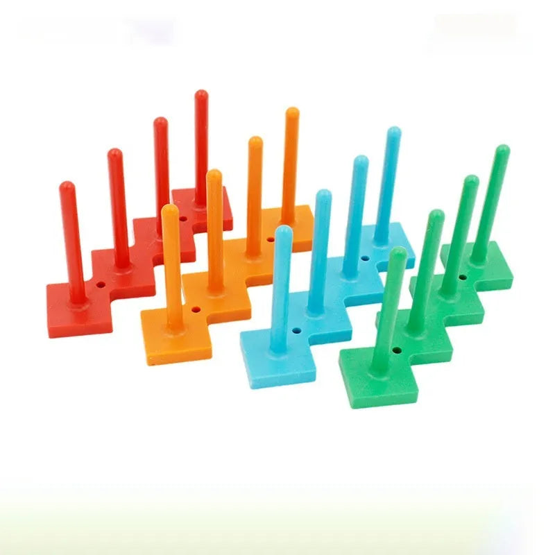 Plastic sewing machine bobbin storage rack with magnetic wire core bracket and four columns in blue, green, orange, red