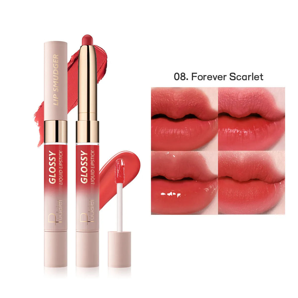 Double-headed matte lipstick with 10 colour options showing dual-ended design