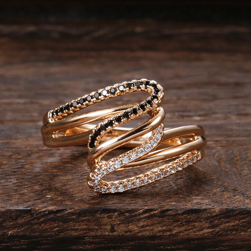 Women's copper ring with micro-inlaid zircon detailing in electroplated WK2230 colour on finger
