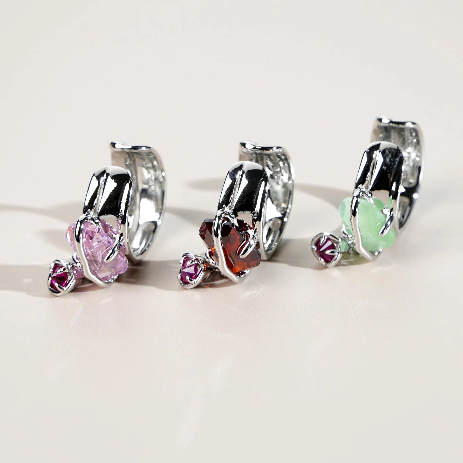 Peach blossom crystal clip-on earrings without pierced ears in opal colour with platinum and gold plating