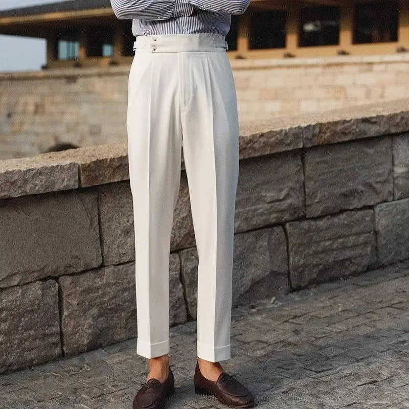 Slim fit straight leg suit trousers in polyester blend fabric for business formal wear