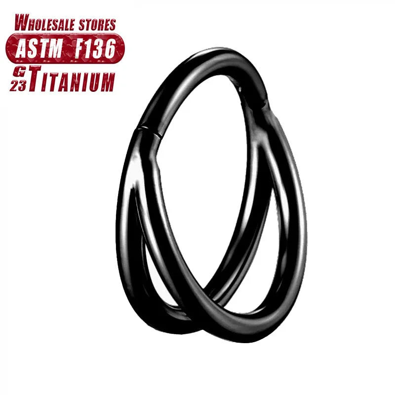 Titanium alloy nose ring showing plain and diamond-set versions in silver, gold, black, and rose gold colours.