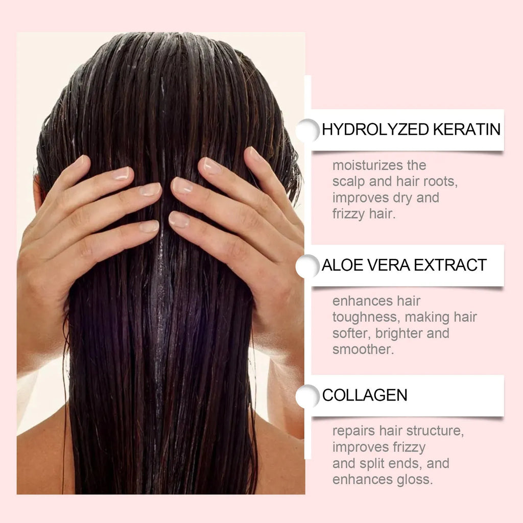 100g hair mask container with hydrolysed keratin and collagen formula for conditioning.