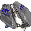 Pair of YAMAHA NMAX LED side lamps in carbon fibre design with blue or red light options