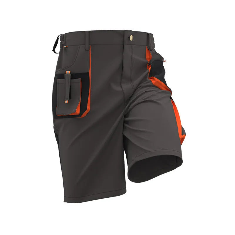 Men's summer casual work shorts in black and red, polyester, moisture wicking, quick dry, sizes S to 3XL