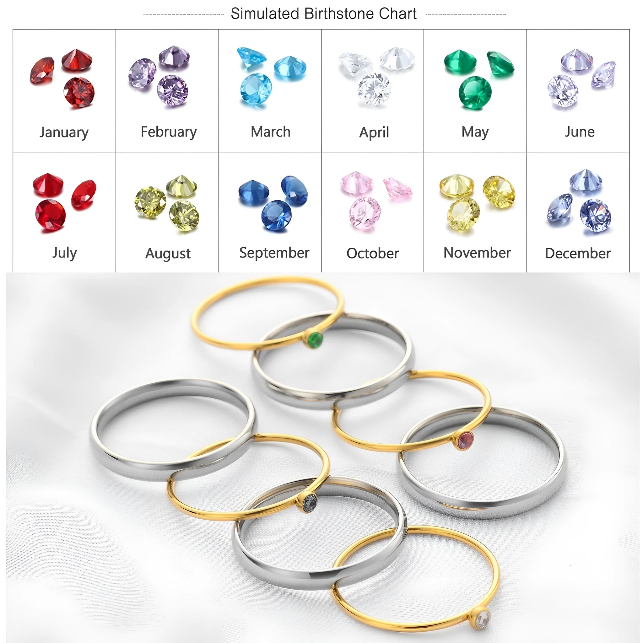 Titanium steel December birthstone ring with geometric engraved design and electroplated finish