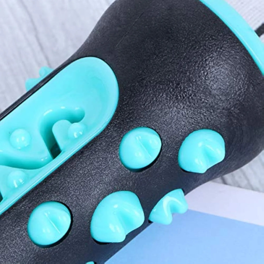 Natural rubber dog toothbrush chew toy in blue, green, yellow or black-blue for dental cleaning