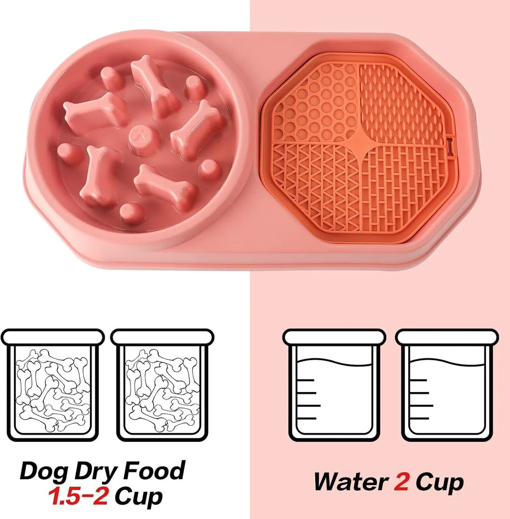 Blue slow feeder dog bowl with raised maze pattern for anti-gulping eating