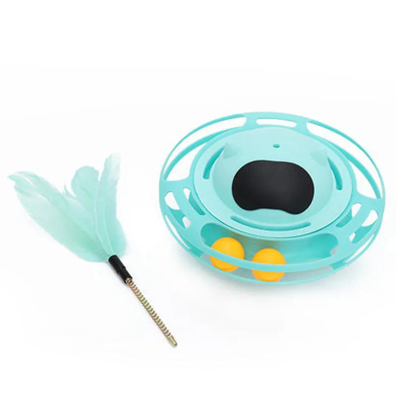 Pink cat tumbler turntable stick toy measuring 17x10 cm for interactive pet play