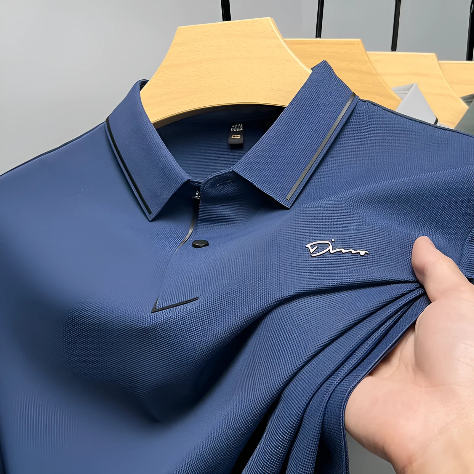 Men's ice silk short sleeve polo shirt in khaki with shirt collar, loose fit summer top