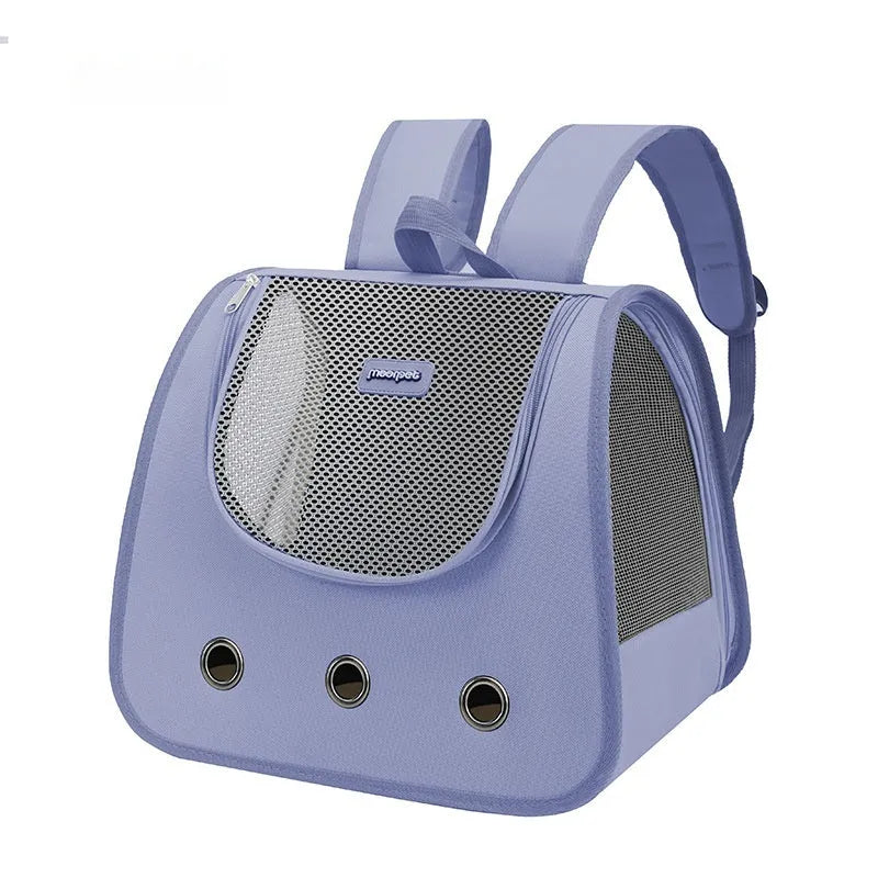 Durable Oxford fabric cat backpack in a solid colour, showing large capacity and backpack straps for portable use.