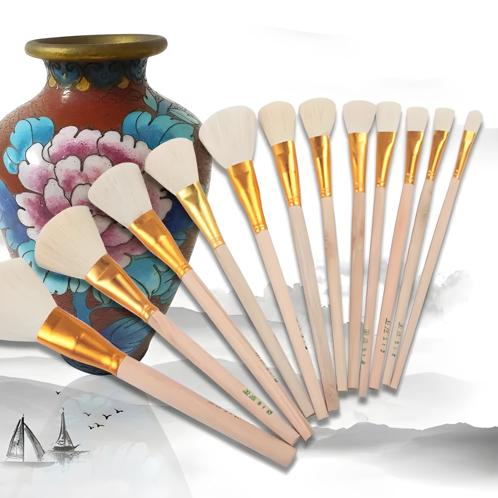 Painting pen with wool brush head and ceramic barrel for watercolour and oil tracing