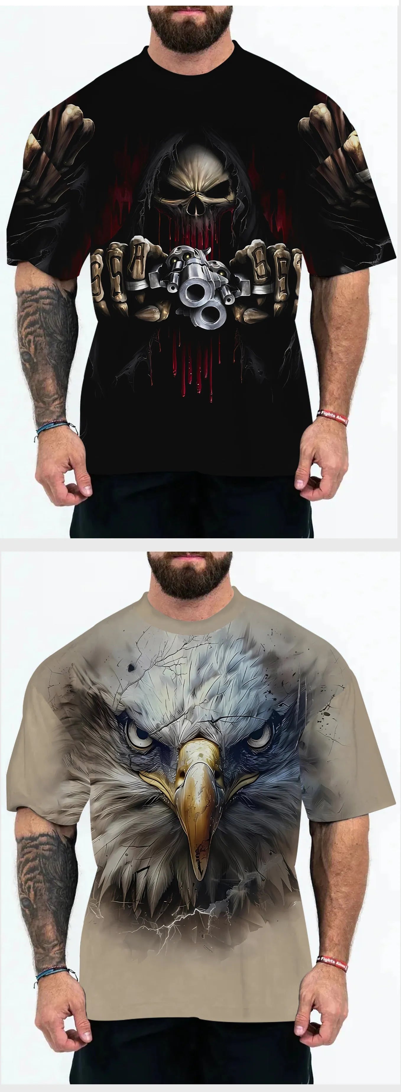 Men's loose fit t-shirt with coloured letters or eagle head design on chest