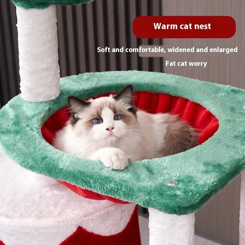 Christmas coloured cat scratching post with integrated platform, 32 cm tall with 25 cm base