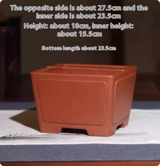 Square purple clay bonsai pot for succulents in classical style on tabletop