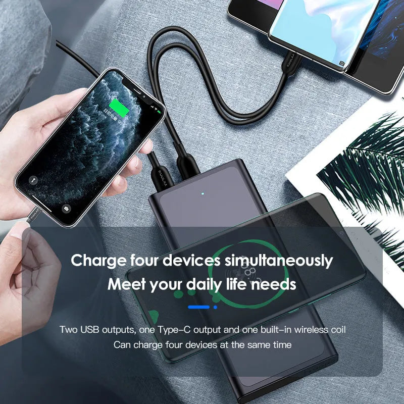 Black and blue aluminium alloy wireless power bank with 10000mAh capacity