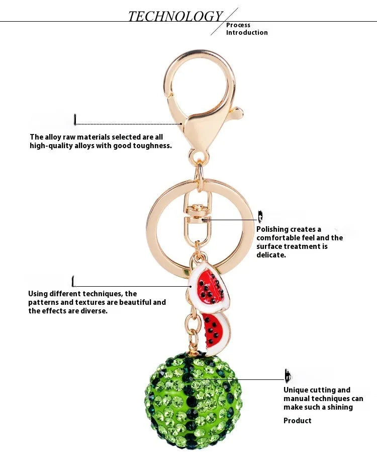 Green zinc alloy watermelon-shaped keychain on a white background.