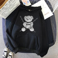 Black womens Japanese gothic print cotton hoodie sweatshirt front view