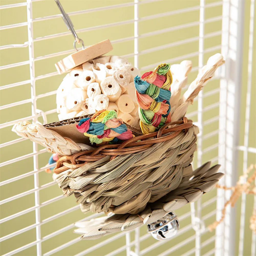 Natural wood parrot gnawing toy for medium to large birds with chewable perches