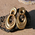 French retro double circle copper earrings with U-shaped design and plain gold finish