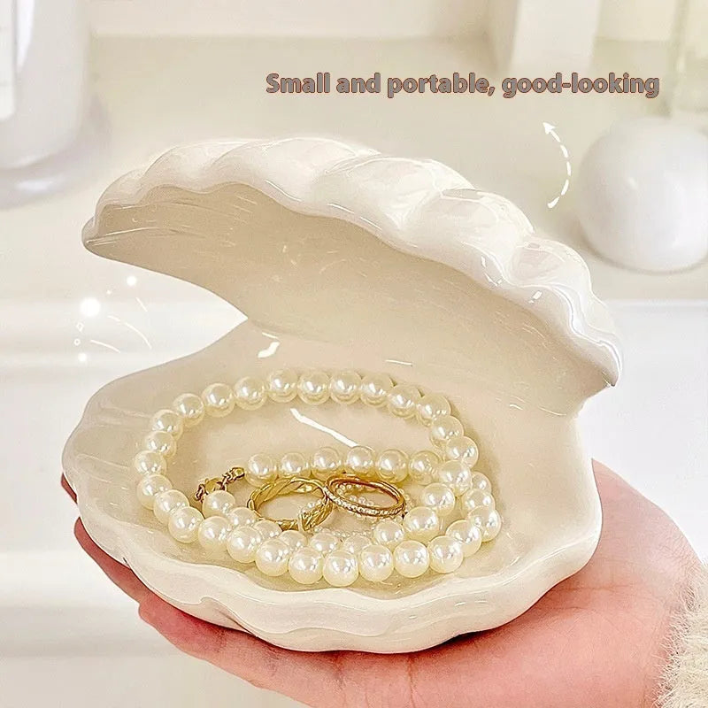 White porcelain storage box tray with optional small night light, in pink or white shell colours.