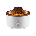 White volcano-shaped humidifier and essential oil diffuser with orange and blue simulated flame light effect.
