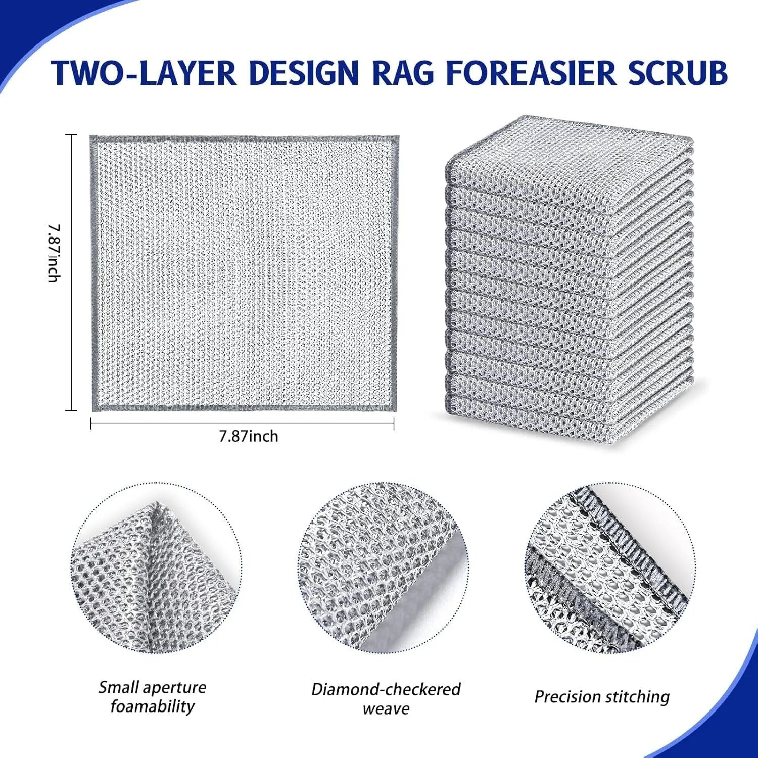 Silver silk microfibre kitchen scourer for pots and bowls