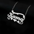 Personalised name necklace with double layer wave heart pendant in stainless steel