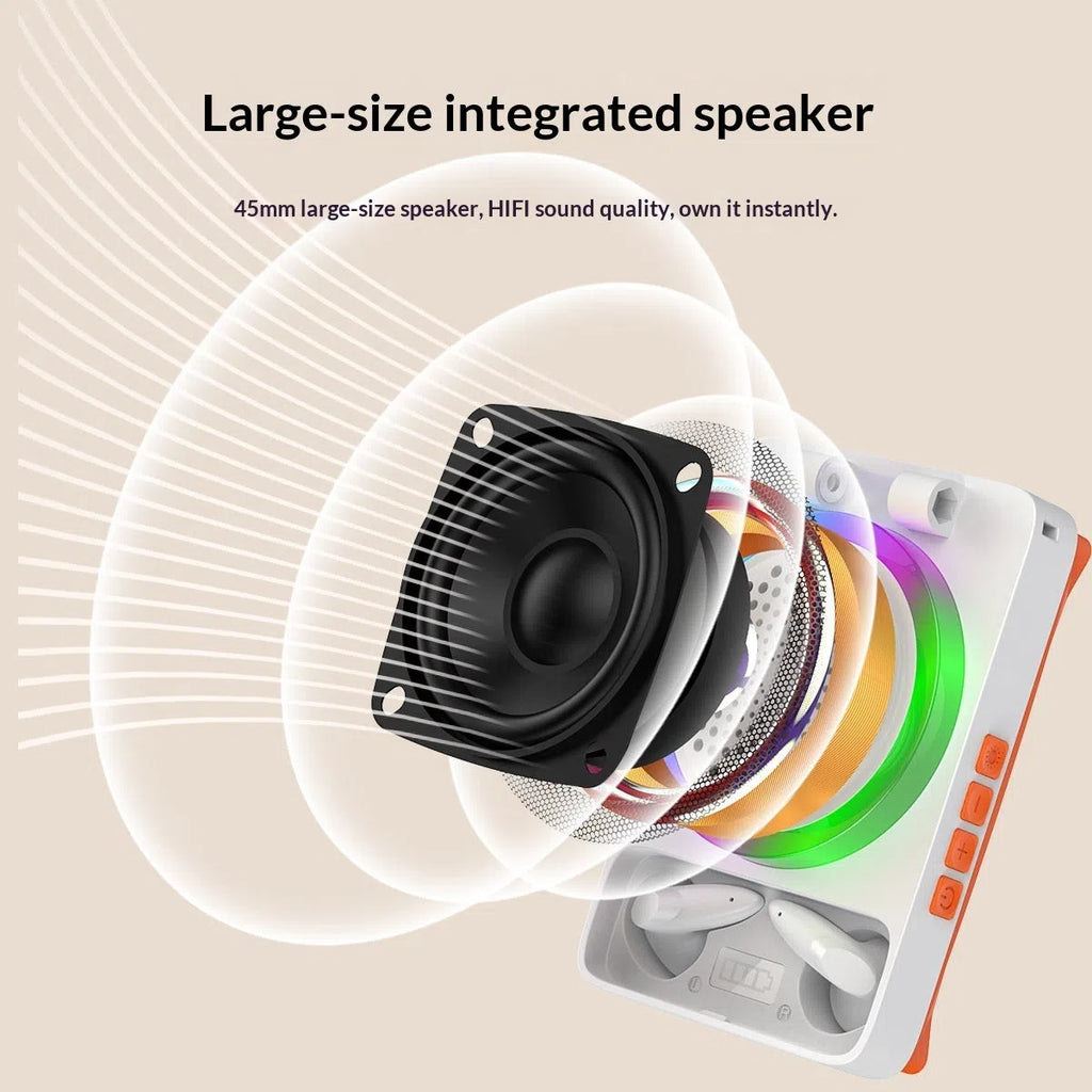 TF27BOX multifunctional mobile phone holder in black with built-in speaker and phone placed in cradle